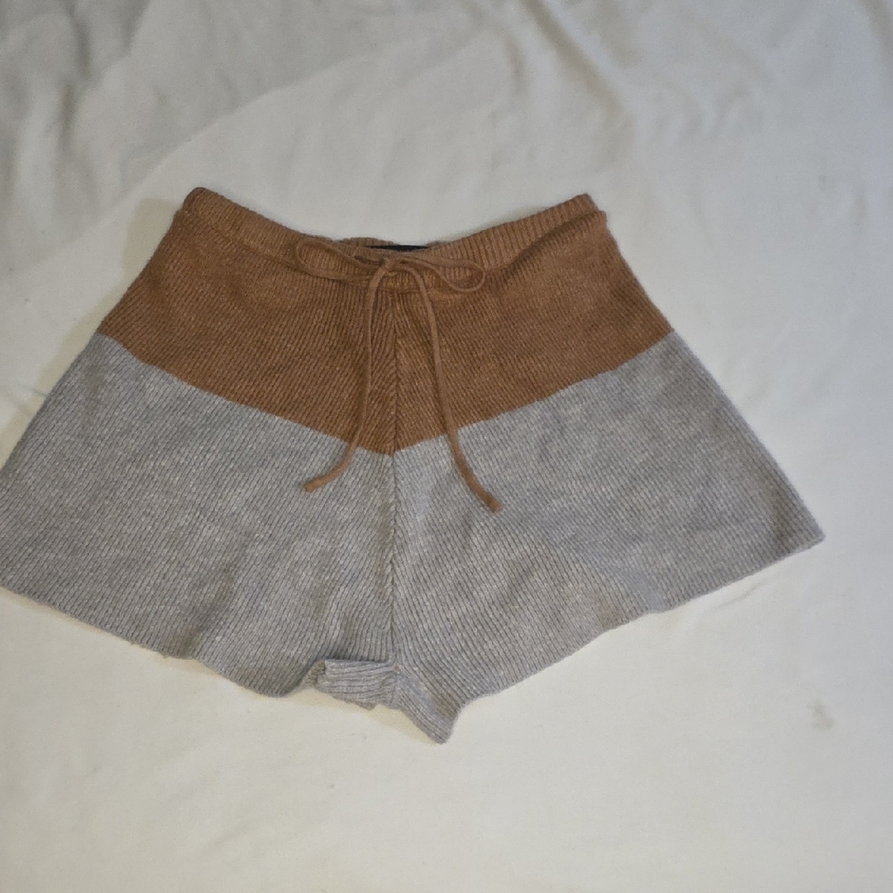 Vici High Waist Knit Shorts in Brown and Gray